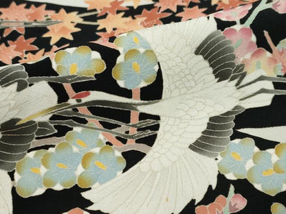 平和屋着物●本加賀友禅作家　鶴見保次　黒留袖　飛鶴草花文　正絹　逸品　DABI9832ud
