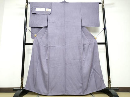 平和屋着物●上質な色無地　堅牢染　霞地紋　古代紫色　反端付き　正絹　逸品　DABI9833ud