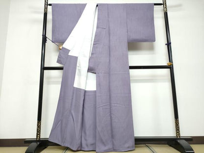 平和屋着物●上質な色無地　堅牢染　霞地紋　古代紫色　反端付き　正絹　逸品　DABI9833ud