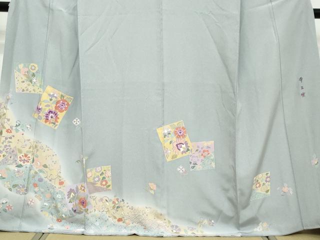 平和屋着物●西陣　京の名門　じゅらく謹製　帝王紫　訪問着　刺繍　色紙草花文　暈し染め　金彩　正絹　逸品　DABI9837ud