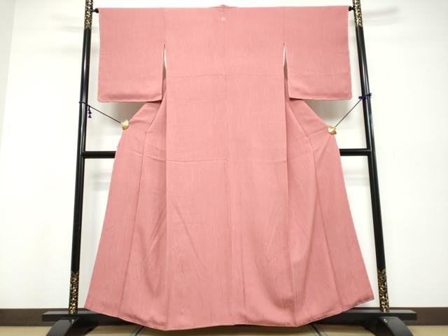 平和屋着物●上質な色無地　杢目文様　桃色　正絹　逸品　DABI9838ud