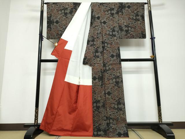 平和屋着物●本場大島紬　7マルキ　枝葉文　正絹　逸品　DABI9840ud
