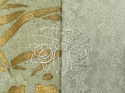 平和屋着物●人間国宝　福田喜三郎　訪問着　刺繍　格子雪芝文　金彩　正絹　逸品　DABI9849ud