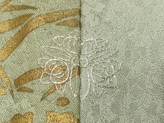 平和屋着物●人間国宝　福田喜三郎　訪問着　刺繍　格子雪芝文　金彩　正絹　逸品　DABI9849ud