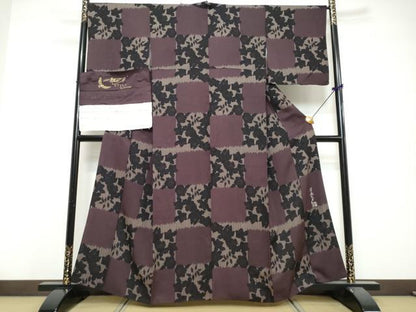 平和屋着物●染色作家　斉藤三才　小紋　格子薔薇文　反端付き　正絹　逸品　DABI9856ud
