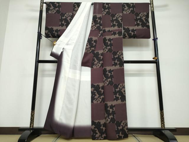 平和屋着物●染色作家　斉藤三才　小紋　格子薔薇文　反端付き　正絹　逸品　DABI9856ud