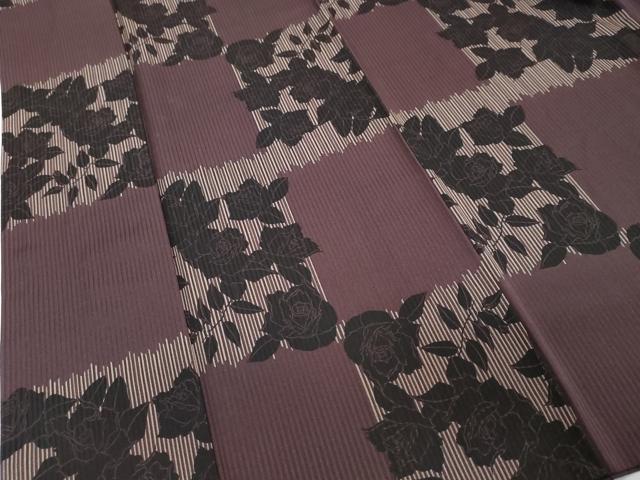 平和屋着物●染色作家　斉藤三才　小紋　格子薔薇文　反端付き　正絹　逸品　DABI9856ud