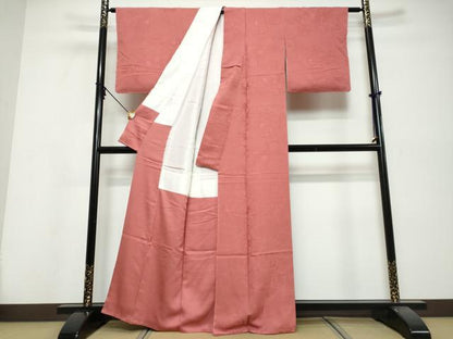 平和屋着物●上質な色無地　平安人物風景地紋　今様色　正絹　逸品　未使用　DABI9857ud