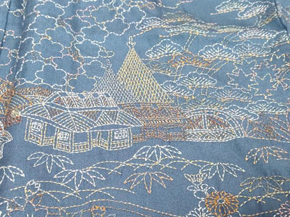 平和屋着物●訪問着　刺し子　総刺繍　風景花文　正絹　逸品　DABI9870ud
