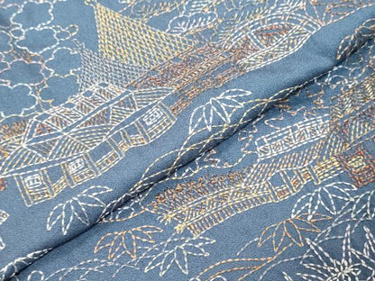 平和屋着物●訪問着　刺し子　総刺繍　風景花文　正絹　逸品　DABI9870ud