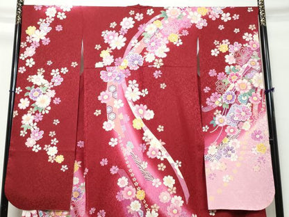 平和屋着物●豪華振袖　駒刺繍　熨斗吉祥草花文　暈し染め　金通し地　正絹　逸品　DABI9873ud
