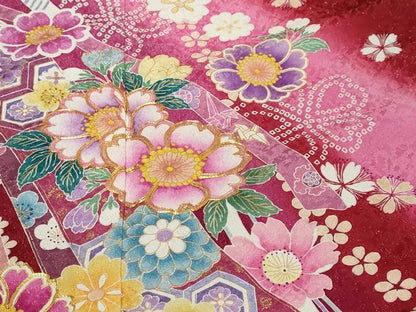 平和屋着物●豪華振袖　駒刺繍　熨斗吉祥草花文　暈し染め　金通し地　正絹　逸品　DABI9873ud