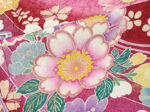 平和屋着物●豪華振袖　駒刺繍　熨斗吉祥草花文　暈し染め　金通し地　正絹　逸品　DABI9873ud