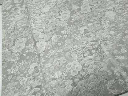 平和屋着物●山岡古都・古都染人　染織美術品　薬墨染　天目織　お召　雪輪草花文　反端付き　正絹　逸品　DABI9875ud