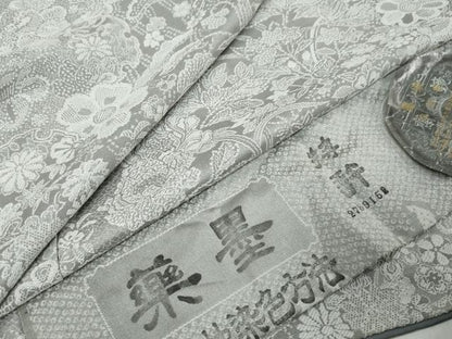 平和屋着物●山岡古都・古都染人　染織美術品　薬墨染　天目織　お召　雪輪草花文　反端付き　正絹　逸品　DABI9875ud