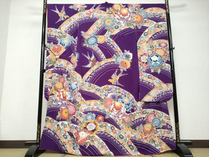平和屋着物●豪華振袖　型染め　熨斗草花文　正絹　逸品　DABI9884ud