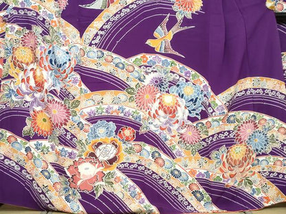 平和屋着物●豪華振袖　型染め　熨斗草花文　正絹　逸品　DABI9884ud