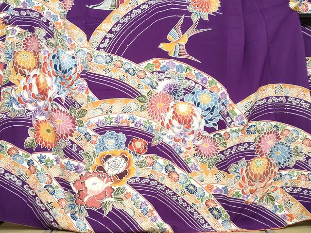 平和屋着物●豪華振袖　型染め　熨斗草花文　正絹　逸品　DABI9884ud