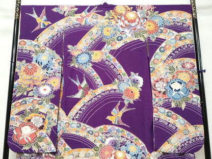 平和屋着物●豪華振袖　型染め　熨斗草花文　正絹　逸品　DABI9884ud