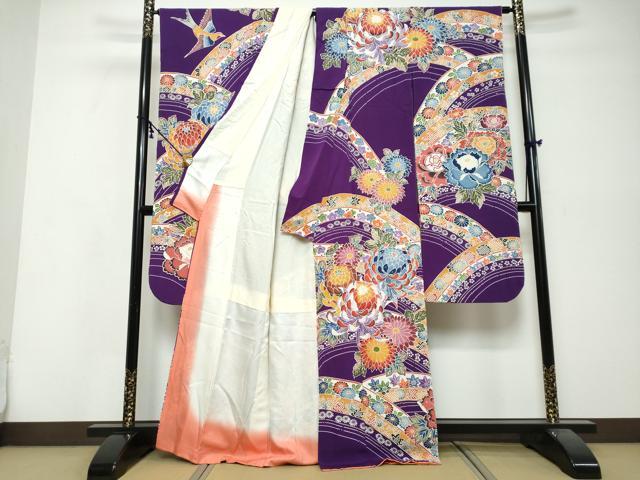 平和屋着物●豪華振袖　型染め　熨斗草花文　正絹　逸品　DABI9884ud