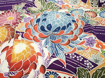 平和屋着物●豪華振袖　型染め　熨斗草花文　正絹　逸品　DABI9884ud