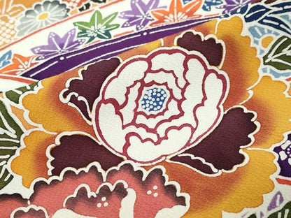 平和屋着物●豪華振袖　型染め　熨斗草花文　正絹　逸品　DABI9884ud