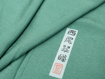 平和屋着物●本加賀友禅作家　西尾翠峰監修　色無地　虫襖色　鬼しぼ縮緬　正絹　逸品　DABI9886ud