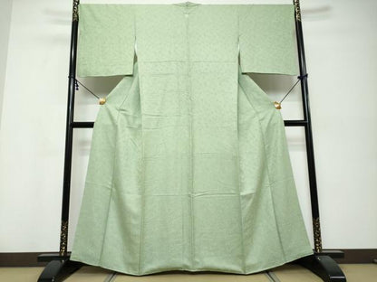 平和屋着物●上質な色無地　南天地紋　薄萌葱色　正絹　逸品　DABI9887ud