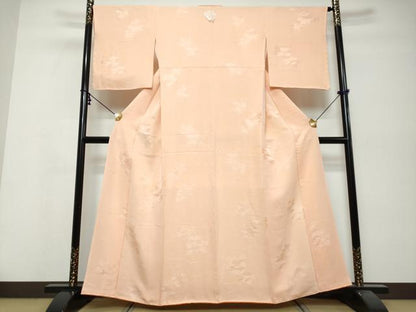 平和屋着物●上質な色無地　枝花地紋　洗柿色　正絹　逸品　未使用　DABI9895ud