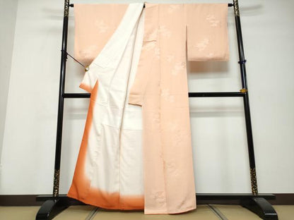 平和屋着物●上質な色無地　枝花地紋　洗柿色　正絹　逸品　未使用　DABI9895ud