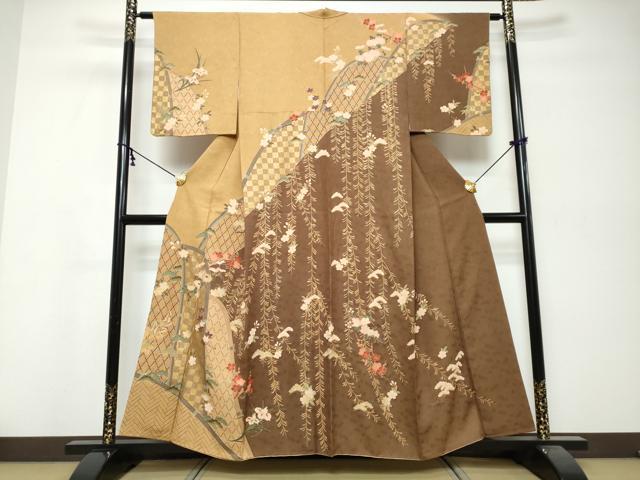 平和屋着物●訪問着　枝垂れ草花籬文　金彩　正絹　逸品　DABI9902ud