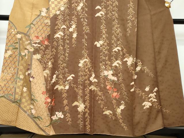 平和屋着物●訪問着　枝垂れ草花籬文　金彩　正絹　逸品　DABI9902ud