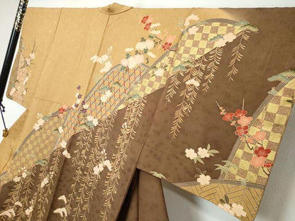 平和屋着物●訪問着　枝垂れ草花籬文　金彩　正絹　逸品　DABI9902ud
