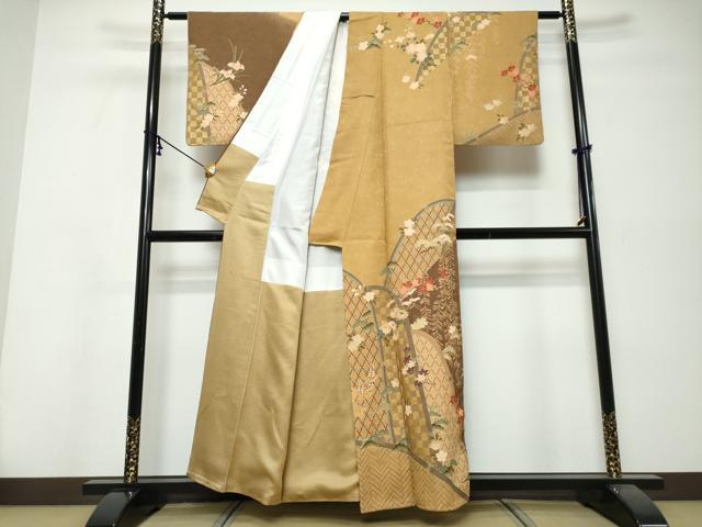 平和屋着物●訪問着　枝垂れ草花籬文　金彩　正絹　逸品　DABI9902ud