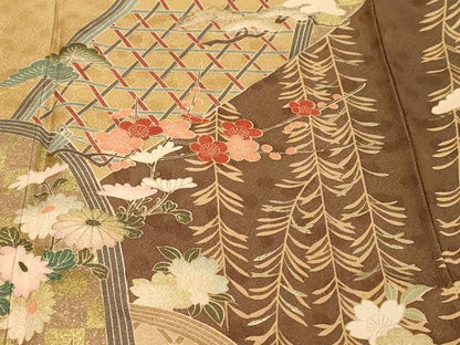 平和屋着物●訪問着　枝垂れ草花籬文　金彩　正絹　逸品　DABI9902ud