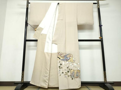 平和屋着物●豪華色留袖　駒刺繍　屏風飛鶴草花文　金彩　正絹　逸品　DABI9904ud