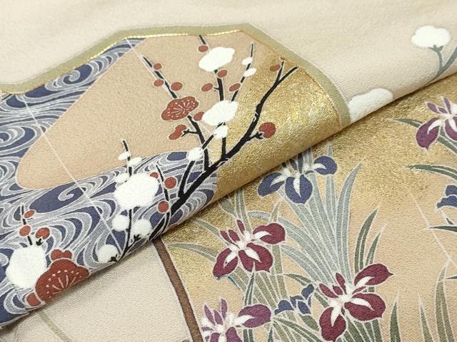 平和屋着物●豪華色留袖　駒刺繍　屏風飛鶴草花文　金彩　正絹　逸品　DABI9904ud