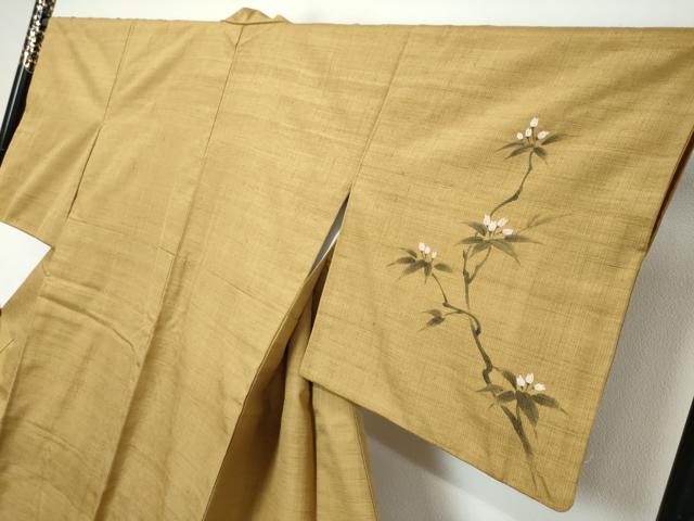 平和屋着物●訪問着　作家物　紬地　手描き　枝花文　正絹　逸品　DABI9905ud