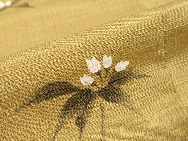 平和屋着物●訪問着　作家物　紬地　手描き　枝花文　正絹　逸品　DABI9905ud