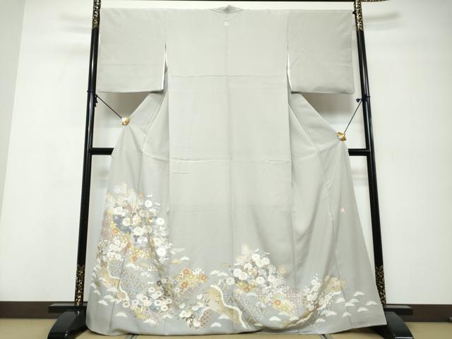平和屋着物●豪華色留袖　作家物　駒刺繍　吉祥草花文　金彩　正絹　逸品　DABI9907ud
