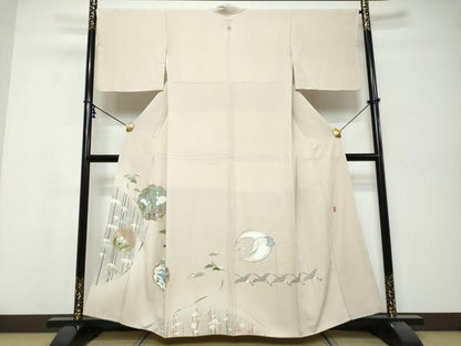 平和屋着物●豪華色留袖　作家物　駒刺繍　雪輪群鶴草花文　金彩　正絹　逸品　DABI9908ud