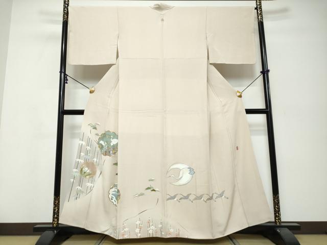 平和屋着物●豪華色留袖　作家物　駒刺繍　雪輪群鶴草花文　金彩　正絹　逸品　DABI9908ud