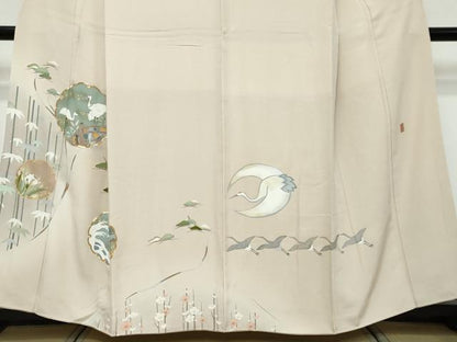 平和屋着物●豪華色留袖　作家物　駒刺繍　雪輪群鶴草花文　金彩　正絹　逸品　DABI9908ud