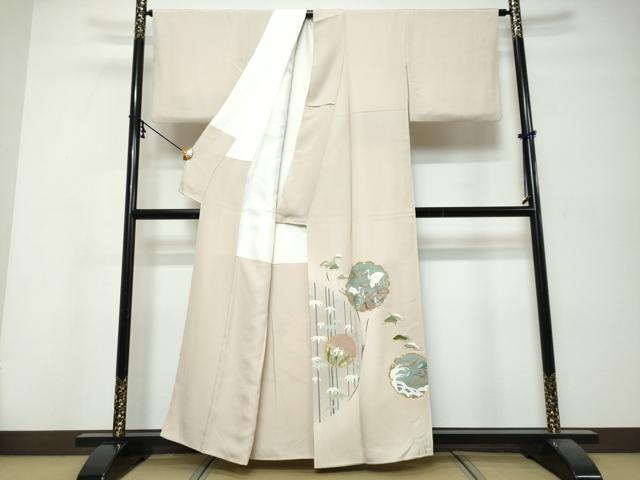 平和屋着物●豪華色留袖　作家物　駒刺繍　雪輪群鶴草花文　金彩　正絹　逸品　DABI9908ud