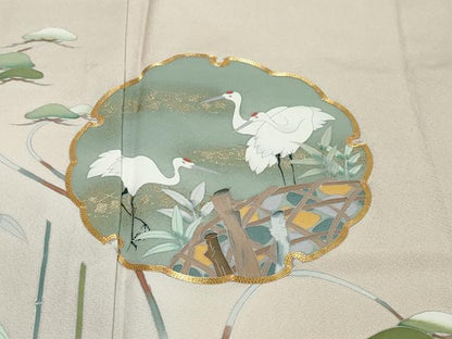 平和屋着物●豪華色留袖　作家物　駒刺繍　雪輪群鶴草花文　金彩　正絹　逸品　DABI9908ud