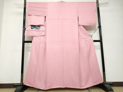 平和屋着物●上質な色無地　菱地紋　紅梅色　やまと誂製　反端付き　正絹　逸品　未使用　DABI9917ud