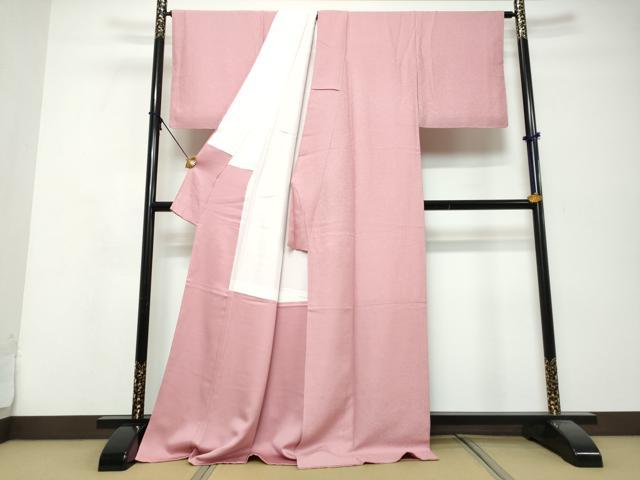 平和屋着物●上質な色無地　伝彩草木染　浪漫文様　撫子色　反端付き　ロング丈　正絹　逸品　DABI9918ud