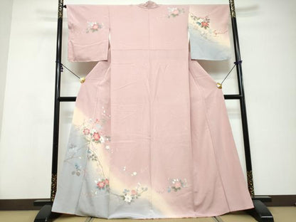 平和屋着物●訪問着　友禅　枝花文　暈し染め　正絹　逸品　未使用　DABI9920ud
