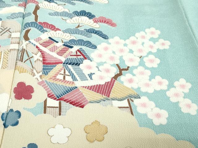 平和屋着物●訪問着　雲取り風景草花文　金彩　鬼しぼ縮緬　正絹　逸品　DABI9921ud