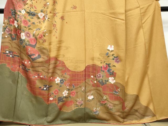 平和屋着物●訪問着　地紙花蝶文　暈し染め　金彩　正絹　逸品　未使用　DABI9923ud